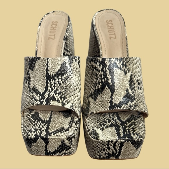 Schultz Sexy Mule Sandals High Chunky 5.5” Platform Heel Square Toe Size 8.5 - Picture 4 of 10